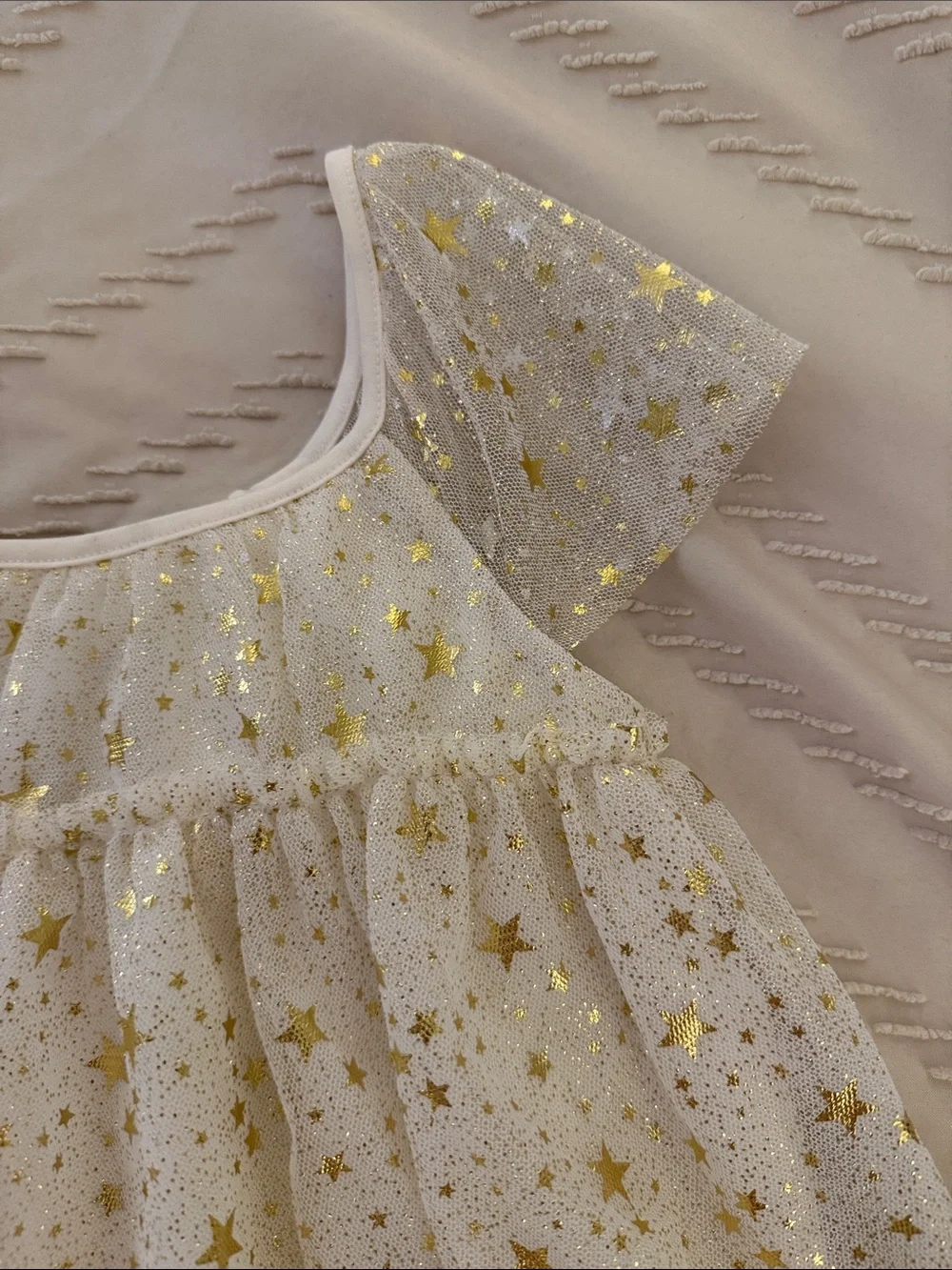 The Children's Place Ivory Tulle Dress with Gold Stars